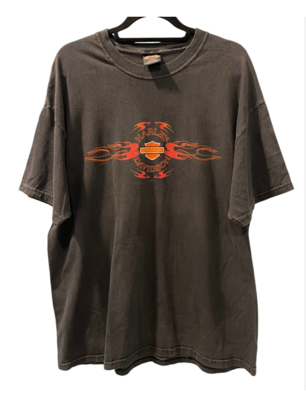 VTG 2002 Harley Davidson Feel The Heat T Shirt XL Green River Wyoming Flames Y2K